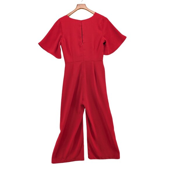 Harlyn Twist Front Jumpsuit Womens Solid Red Short Sleeve Wide Leg Size S - Picture 2 of 13